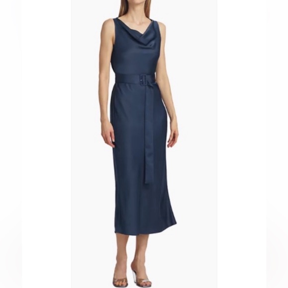 LAPOINTE Satin Bias Belted Maxi Dress In INK sz US 8 AU 12 NWT - Picture 1 of 4